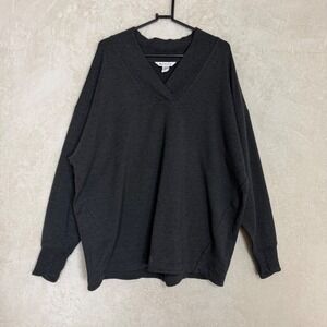 Athleta Clarity Luxe V-Neck Sweatshirt Charcoal Grey Oversized Pullover 1X Soft